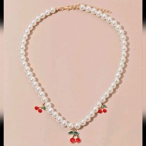 Cherry Charm Faux Pearl Necklace